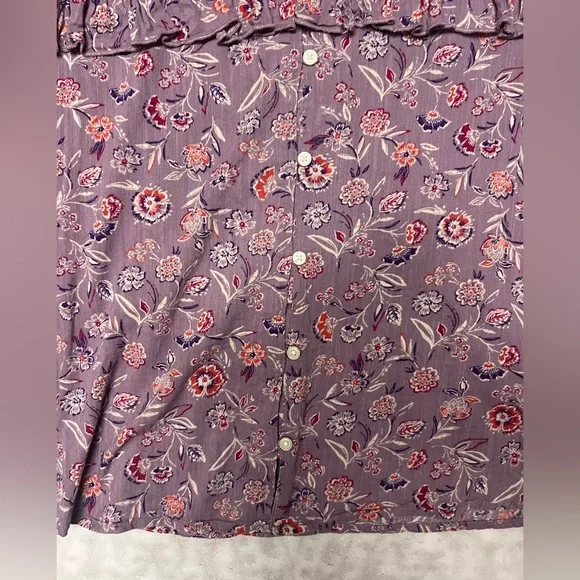 GAP Purple Floral Button Down Blouse Size L - Picture 4 of 10